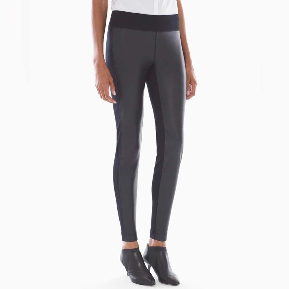 Soma Smoothing Shaping Faux Leather Black Stretch‎ Pointe Leggings Sz Med